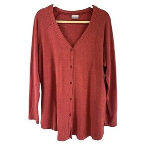 Columbia Sweater Cardigan Button V-Neck Pink Red Lightweight Stretch Womens XL